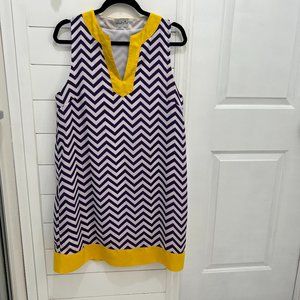 Mud pie women's Chevron shift, dress, purple and yellow large Tigers game day